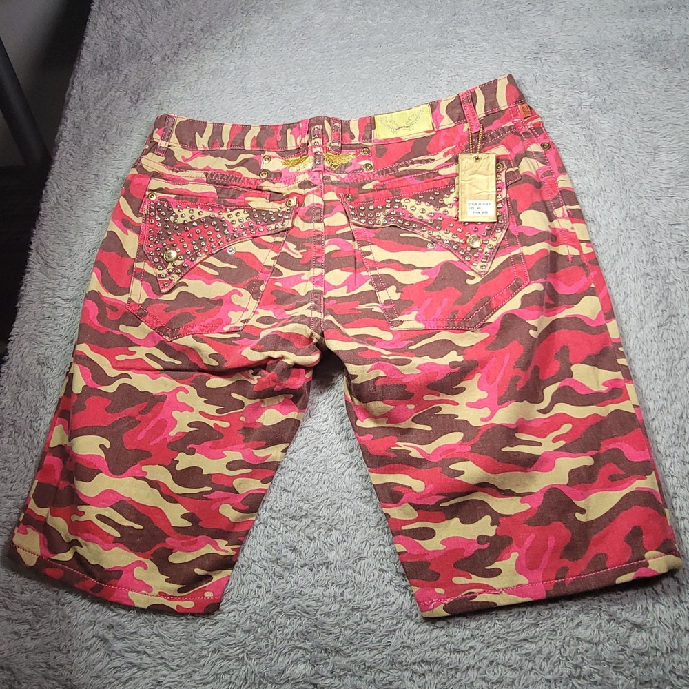 Robins Jeans Pink Camo Studded Wing Shorts Mens 40 R10 New